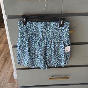 Free People High Waist Blue and Green Patterned Shorts